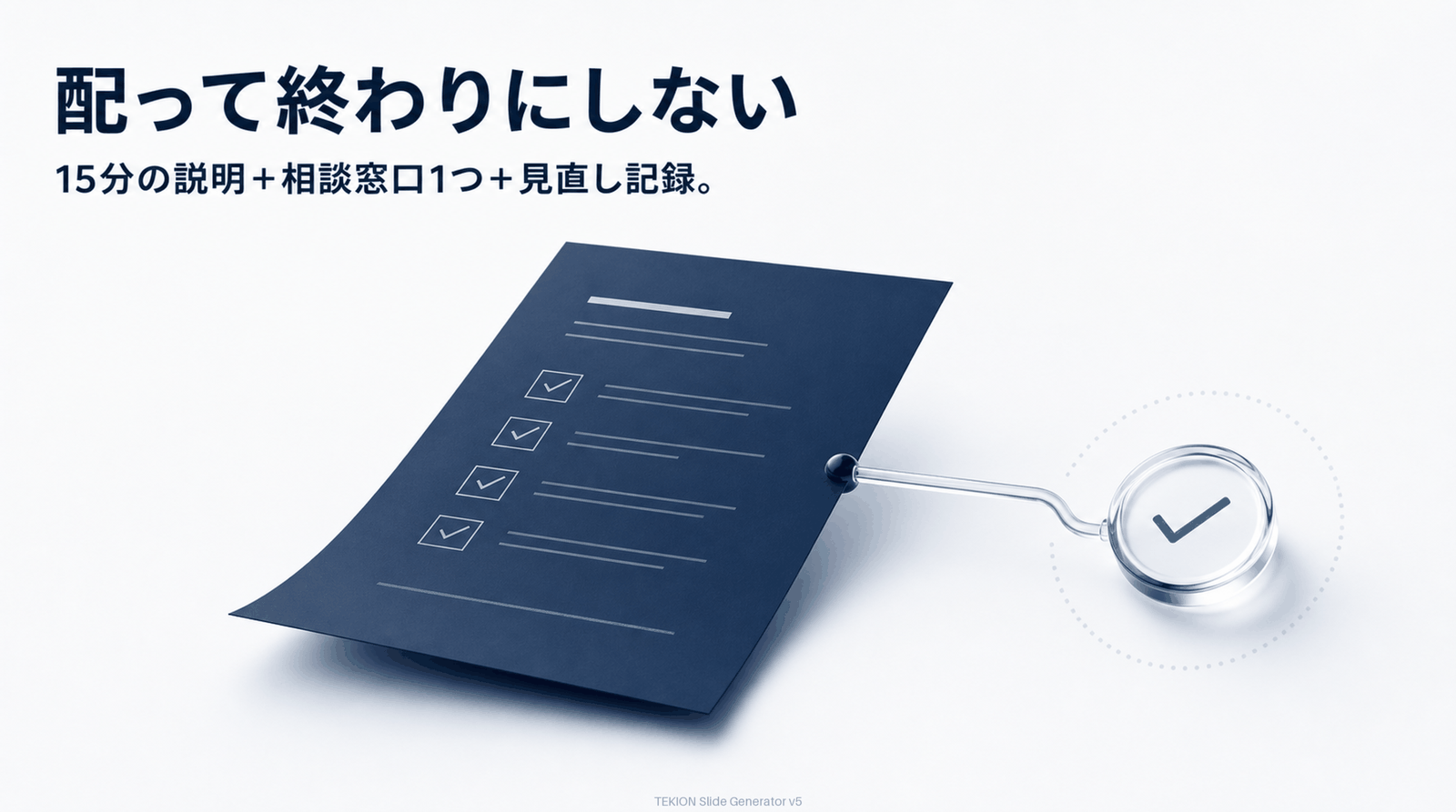 説明15分+相談窓口1つ+見直し記録。